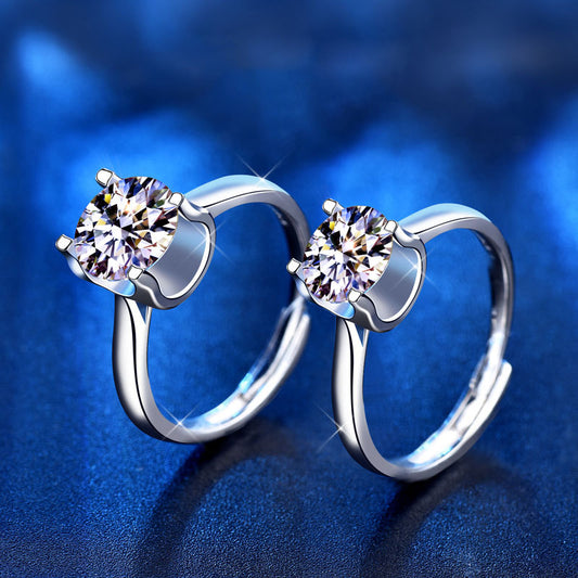 925 Silver U Shape Geometric Ring with 2 Carat Moissanite Adjustable Light Luxury Jewelry for Women White Gold Plated