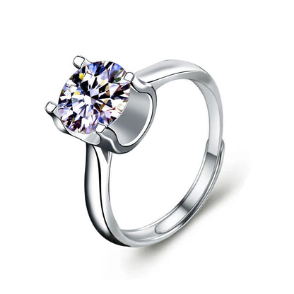 925 Silver U Shape Geometric Ring with 2 Carat Moissanite Adjustable Light Luxury Jewelry for Women White Gold Plated