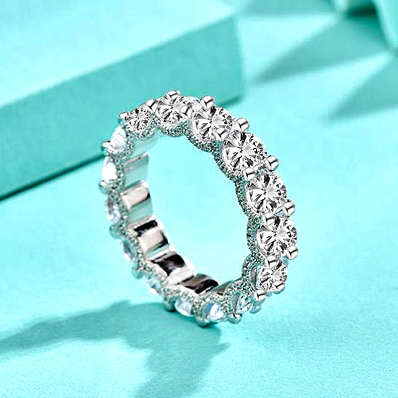 925 Silver White Zircon Geometric Stacking Ring Minimalist Circle Band Jewelry for Women Size 6-9