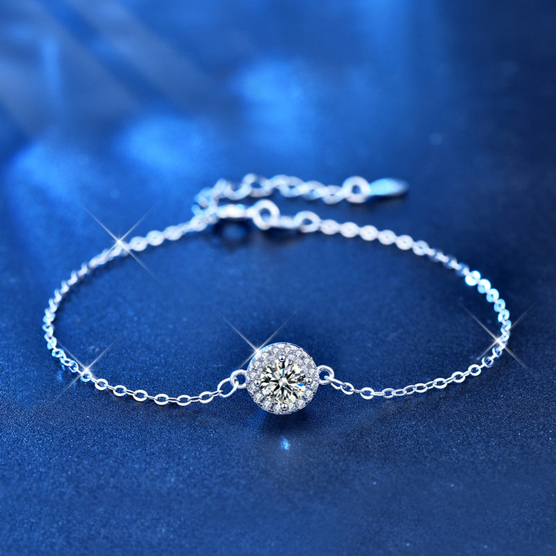 925 Silver Women's Geometric Bracelet with 0.5ct or 1ct Moissanite Office Jewelry White Gold Plated
