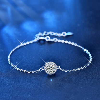 925 Silver Women's Geometric Bracelet with 0.5ct or 1ct Moissanite Office Jewelry White Gold Plated
