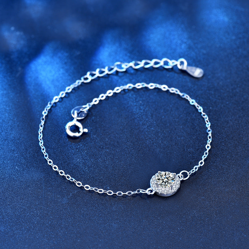 925 Silver Women's Geometric Bracelet with 0.5ct or 1ct Moissanite Office Jewelry White Gold Plated