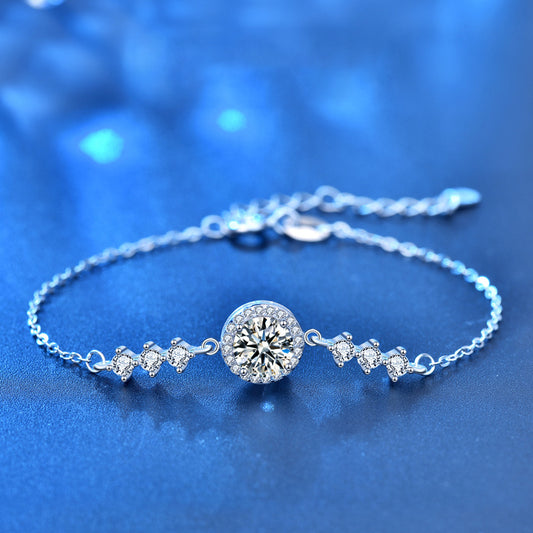 925 Silver Women's Geometric Bracelet with 1ct Moissanite Minimalist Travel Jewelry White Gold Plated