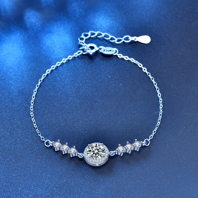 925 Silver Women's Geometric Bracelet with 1ct Moissanite Minimalist Travel Jewelry White Gold Plated
