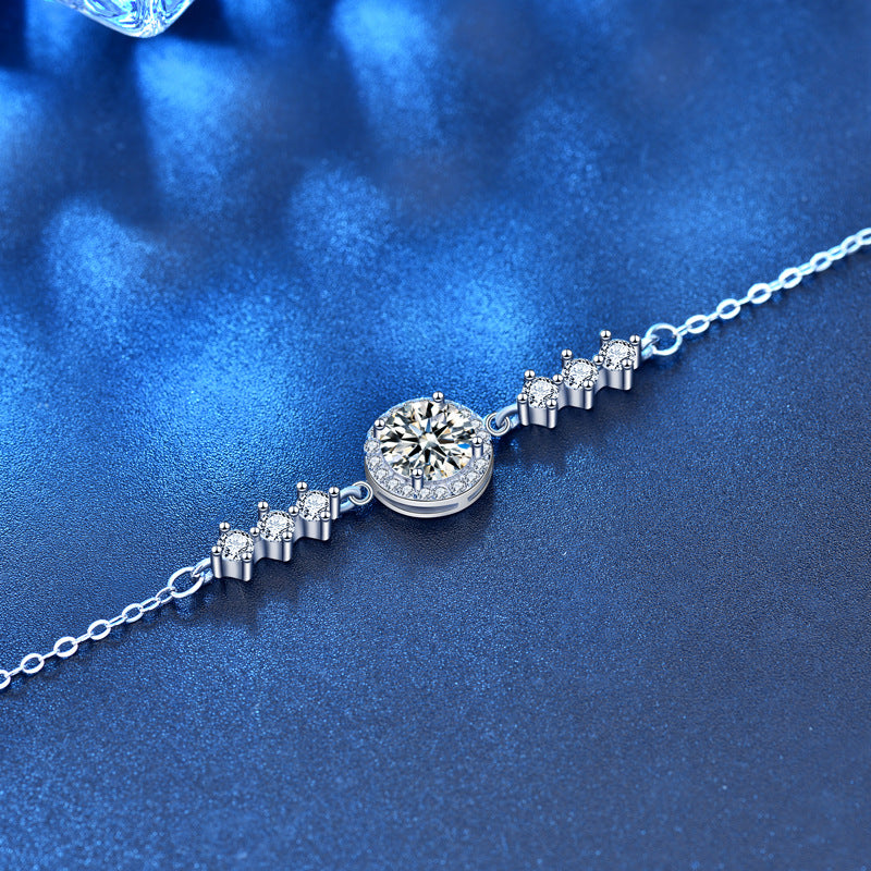 925 Silver Women's Geometric Bracelet with 1ct Moissanite Minimalist Travel Jewelry White Gold Plated