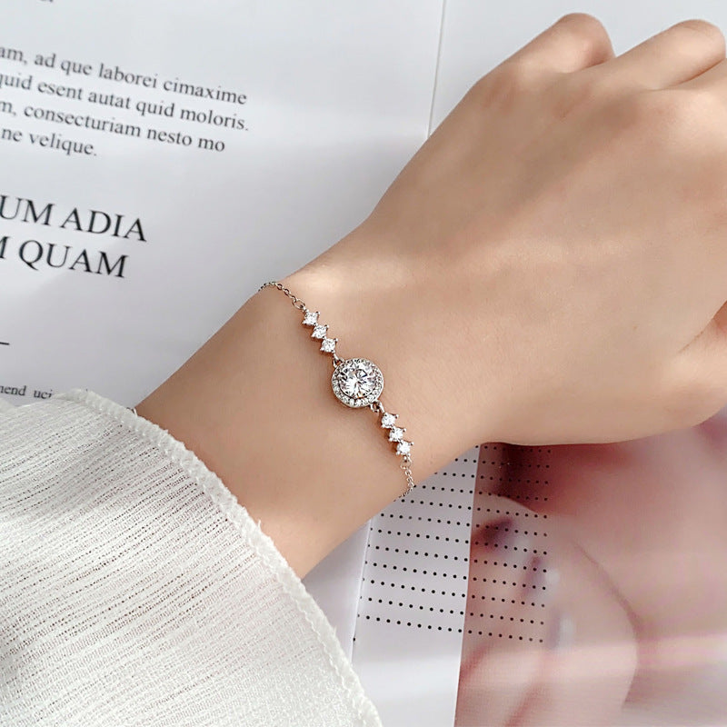 925 Silver Women's Geometric Bracelet with 1ct Moissanite Minimalist Travel Jewelry White Gold Plated