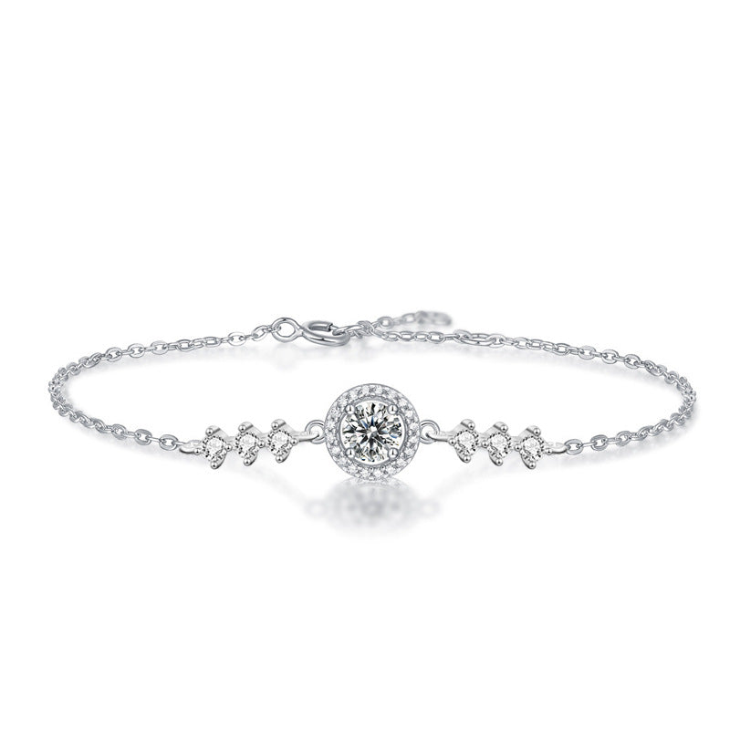 925 Silver Women's Geometric Bracelet with 1ct Moissanite Minimalist Travel Jewelry White Gold Plated