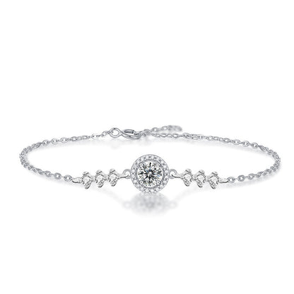 925 Silver Women's Geometric Bracelet with 1ct Moissanite Minimalist Travel Jewelry White Gold Plated