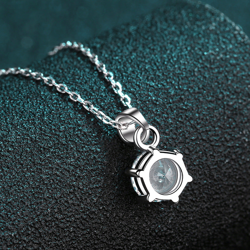 925 Sterling Silver 1CT Moissanite Six-Prong Pendant Necklace – Simulated Diamond Collar Chain for Women