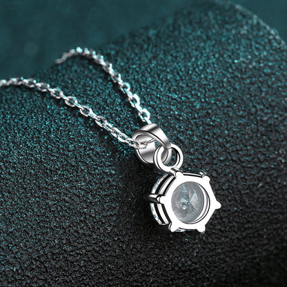 925 Sterling Silver 1CT Moissanite Six-Prong Pendant Necklace – Simulated Diamond Collar Chain for Women