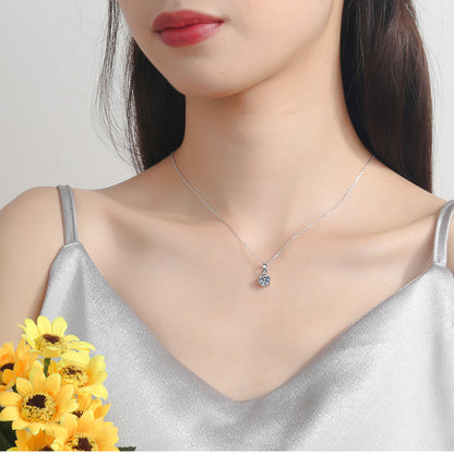 925 Sterling Silver 1CT Moissanite Six-Prong Pendant Necklace – Simulated Diamond Collar Chain for Women