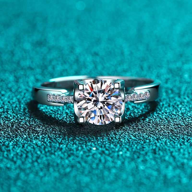 925 Sterling Silver 1ct or 2ct Moissanite Ring Plated with PT950 Gold