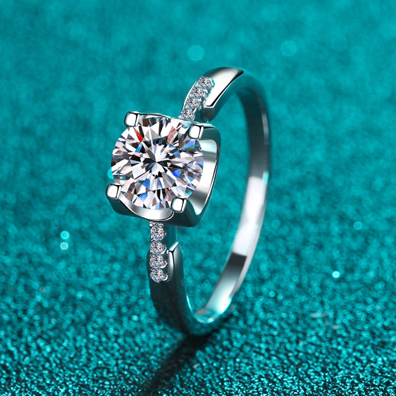 925 Sterling Silver 1ct or 2ct Moissanite Ring Plated with PT950 Gold