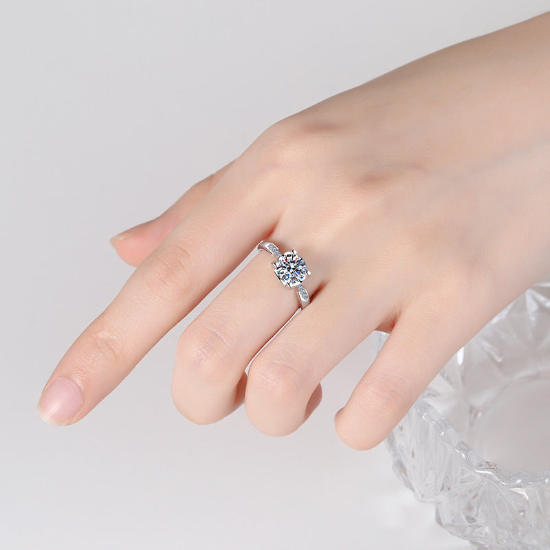 925 Sterling Silver 1ct or 2ct Moissanite Ring Plated with PT950 Gold