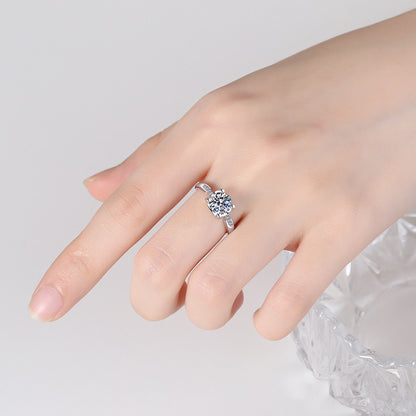 925 Sterling Silver 1ct or 2ct Moissanite Ring Plated with PT950 Gold