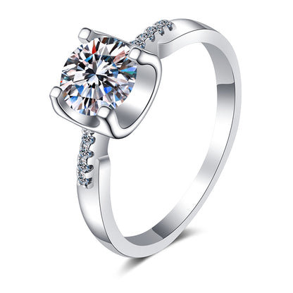 925 Sterling Silver 1ct or 2ct Moissanite Ring Plated with PT950 Gold