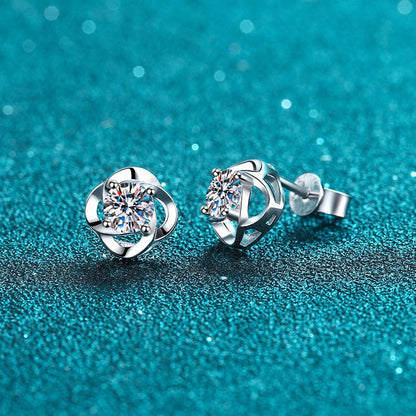 925 Sterling Silver 4-Prong Moissanite Stud Earrings - 0.3CT/0.5CT Floral Inspired Elegance