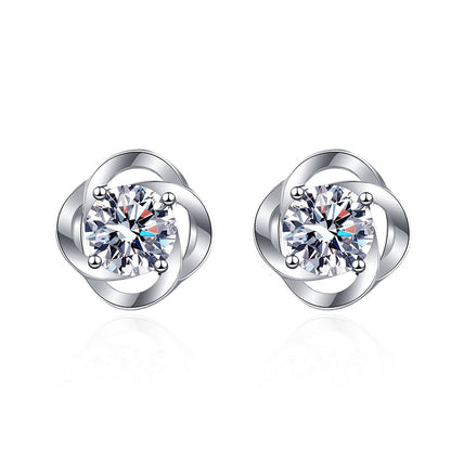 925 Sterling Silver 4-Prong Moissanite Stud Earrings - 0.3CT/0.5CT Floral Inspired Elegance