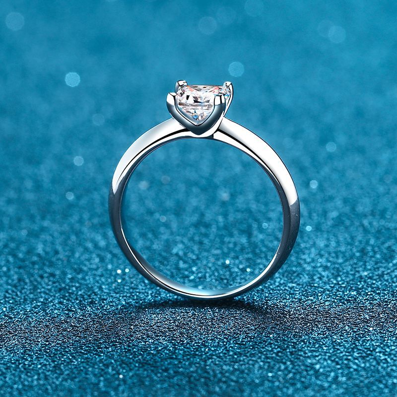 925 Sterling Silver 4-Prong Princess Cut Moissanite Ring | 1-2ct Square Solitaire