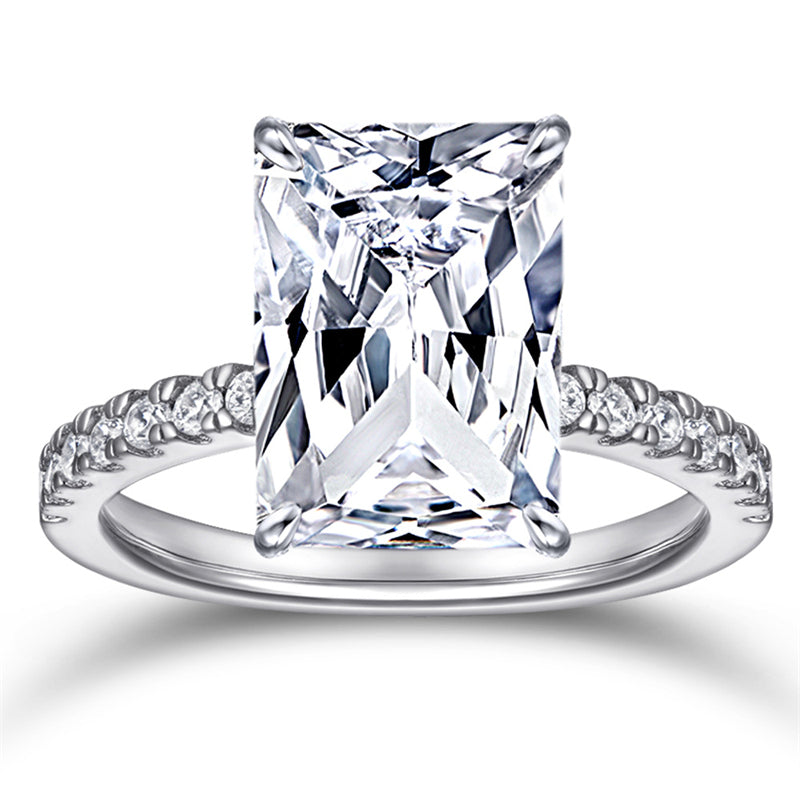 925 Sterling Silver 4.5ct Princess-Cut Rectangular Zircon Ring – Luxury 5A Simulated Diamond Jewelry