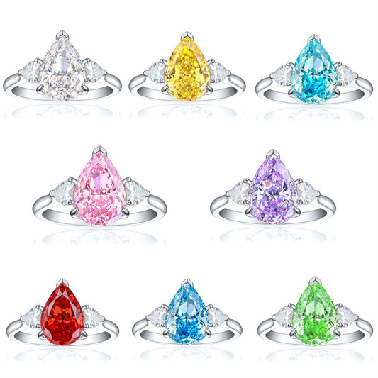 925 Sterling Silver 4ct Fire-Ice Cut Teardrop Ring – Luxury High Carbon Zircon Statement Jewelry