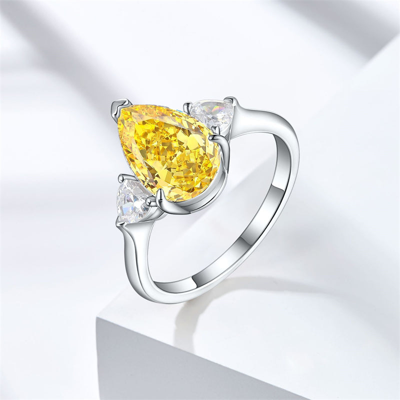 925 Sterling Silver 4ct Fire-Ice Cut Teardrop Ring – Luxury High Carbon Zircon Statement Jewelry