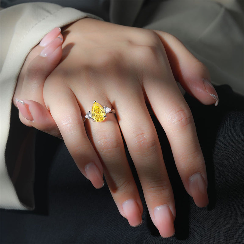 925 Sterling Silver 4ct Fire-Ice Cut Teardrop Ring – Luxury High Carbon Zircon Statement Jewelry