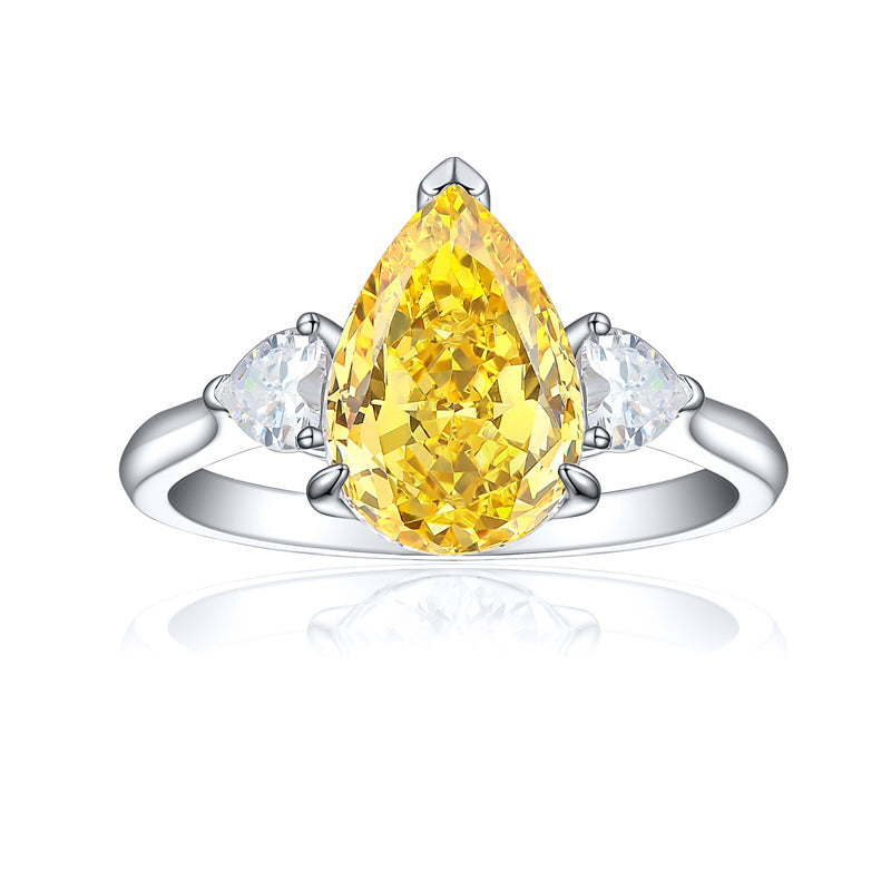 925 Sterling Silver 4ct Fire-Ice Cut Teardrop Ring – Luxury High Carbon Zircon Statement Jewelry