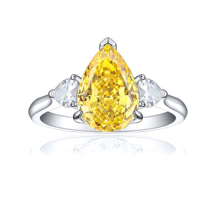 925 Sterling Silver 4ct Fire-Ice Cut Teardrop Ring – Luxury High Carbon Zircon Statement Jewelry