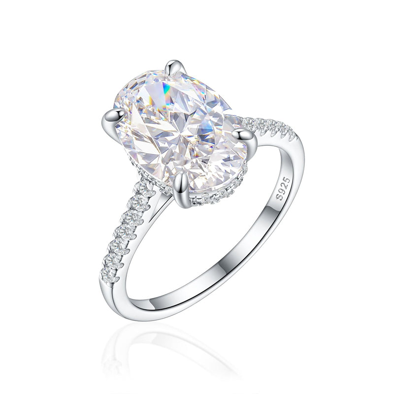 925 Sterling Silver 5.5ct Oval-Cut Zirconia Ring - Premium 5A Icy Princess Cut Solitaire Ring for Women