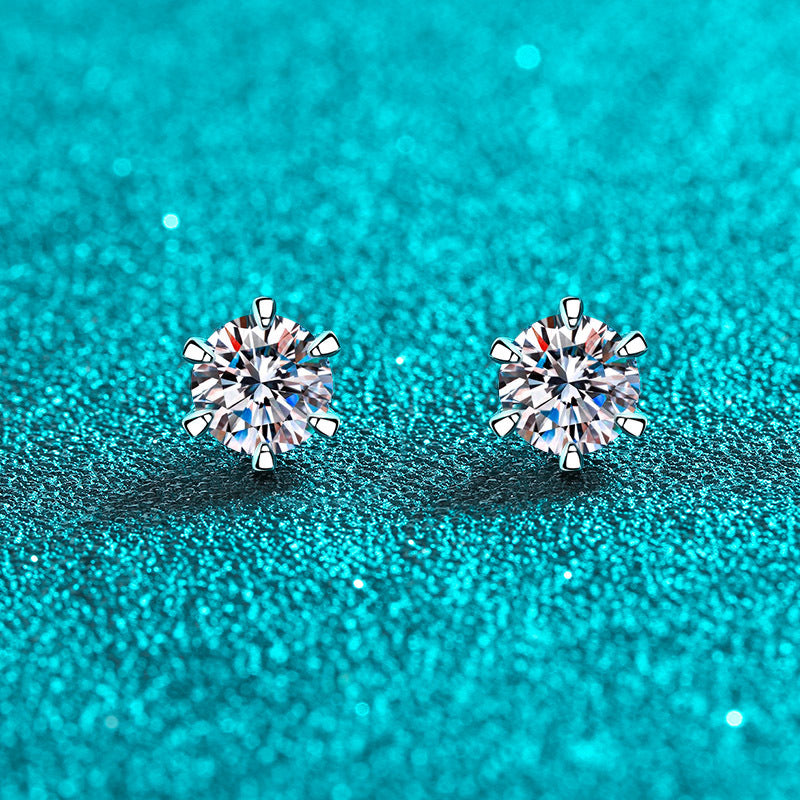 925 Sterling Silver 6-Prong Moissanite Screw Earrings – PT950 Gold Plated Geometric Stud Earrings for Women