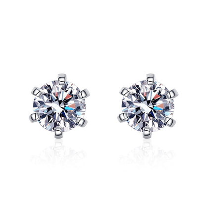 925 Sterling Silver 6-Prong Moissanite Screw Earrings – PT950 Gold Plated Geometric Stud Earrings for Women