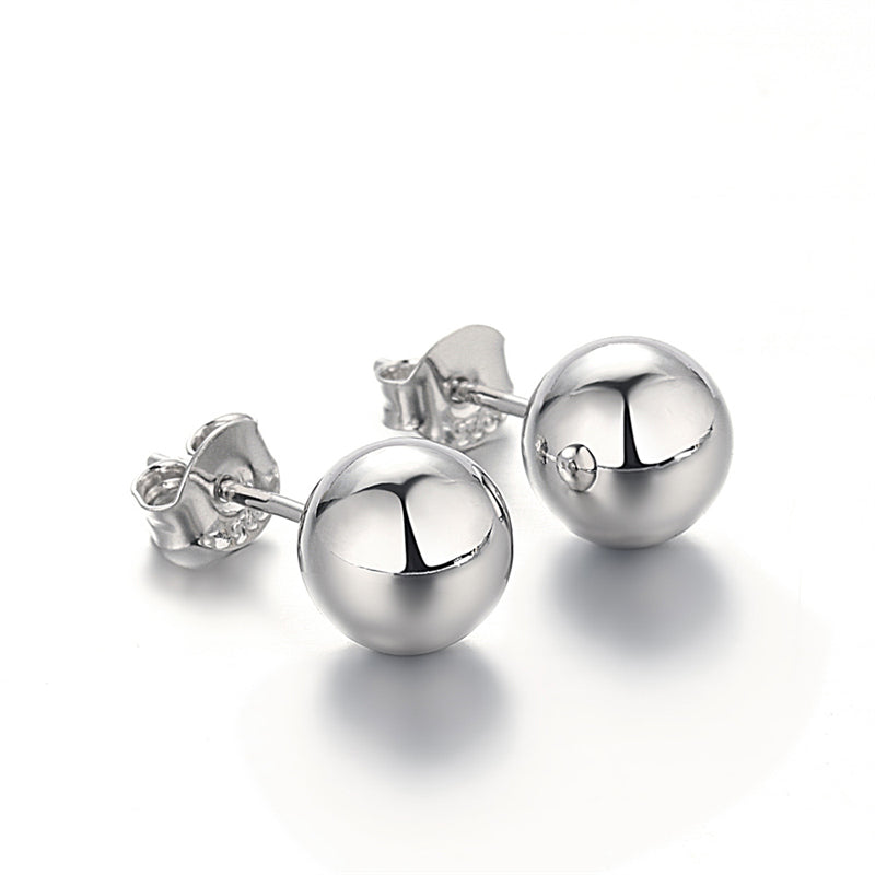 925 Sterling Silver 8mm Ball Stud Earrings – Minimalist Korean-Style Jewelry
