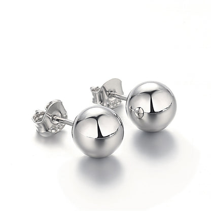 925 Sterling Silver 8mm Ball Stud Earrings – Minimalist Korean-Style Jewelry