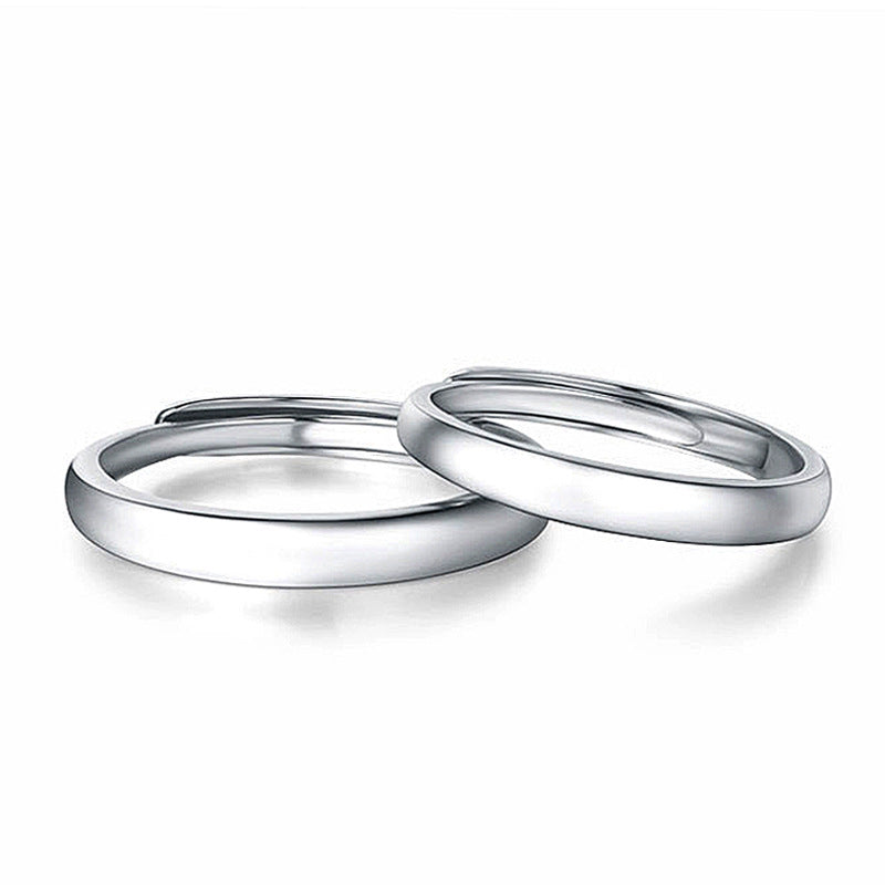 925 Sterling Silver Adjustable Geometric Couple Rings - White Gold Plated Minimalist Matching Bands