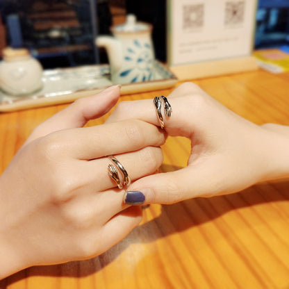 925 Sterling Silver Adjustable Geometric Couple Rings - White Gold Plated Minimalist Matching Bands (2-2.3g)