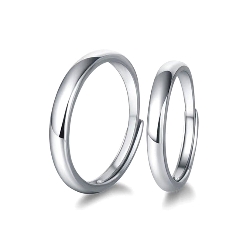 925 Sterling Silver Adjustable Geometric Couple Rings - White Gold Plated Minimalist Matching Bands