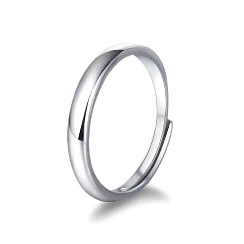 925 Sterling Silver Adjustable Geometric Couple Rings - White Gold Plated Minimalist Matching Bands