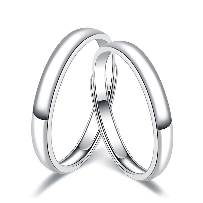 925 Sterling Silver Adjustable Geometric Couple Rings - White Gold Plated Minimalist Matching Bands