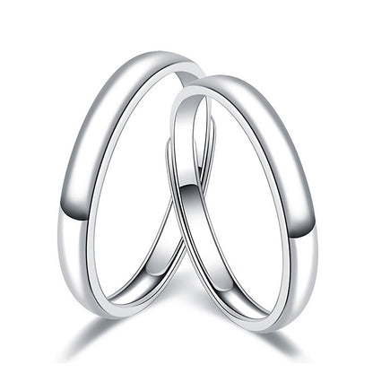 925 Sterling Silver Adjustable Geometric Couple Rings - White Gold Plated Minimalist Matching Bands