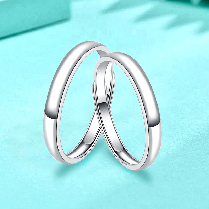 925 Sterling Silver Adjustable Geometric Couple Rings - White Gold Plated Minimalist Matching Bands