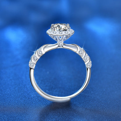 925 Sterling Silver Adjustable Geometric Ring with 1ct Moissanite White Gold Plated Minimalist Women's Band