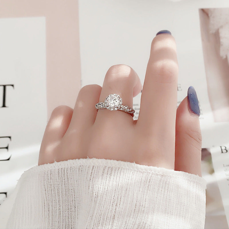 925 Sterling Silver Adjustable Geometric Ring with 1ct Moissanite White Gold Plated Minimalist Women's Band