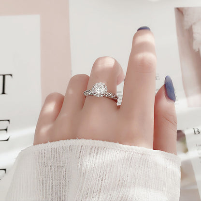 925 Sterling Silver Adjustable Geometric Ring with 1ct Moissanite White Gold Plated Minimalist Women's Band