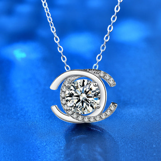 925 Sterling Silver Alphabet Pendant Necklace with 1ct Moissanite Cross Chain Women's White Gold Plated Office Jewelry