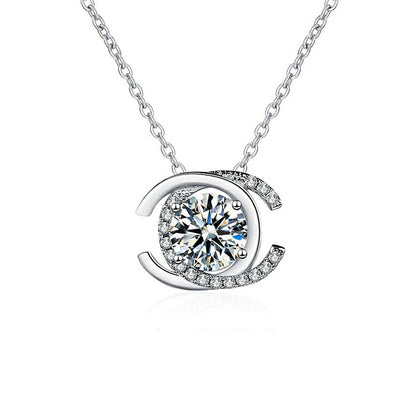 925 Sterling Silver Alphabet Pendant Necklace with 1ct Moissanite Cross Chain Women's White Gold Plated Office Jewelry