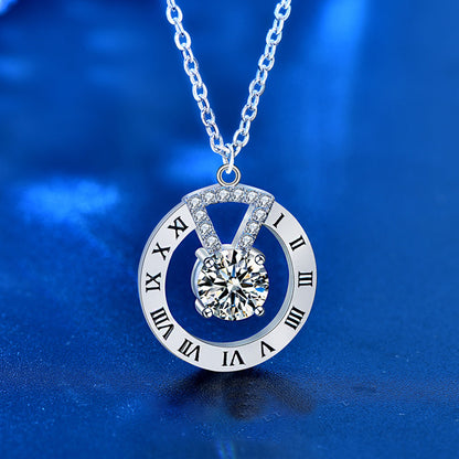 925 Sterling Silver Alphabet Pendant Necklace with 1ct Moissanite & Cross Chain - White Gold Plated Statement Jewelry