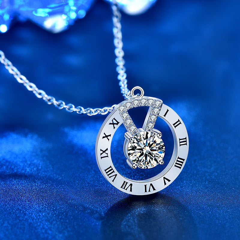 925 Sterling Silver Alphabet Pendant Necklace with 1ct Moissanite & Cross Chain - White Gold Plated Statement Jewelry