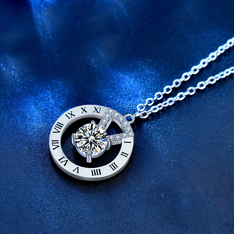 925 Sterling Silver Alphabet Pendant Necklace with 1ct Moissanite & Cross Chain - White Gold Plated Statement Jewelry