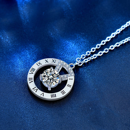 925 Sterling Silver Alphabet Pendant Necklace with 1ct Moissanite & Cross Chain - White Gold Plated Statement Jewelry